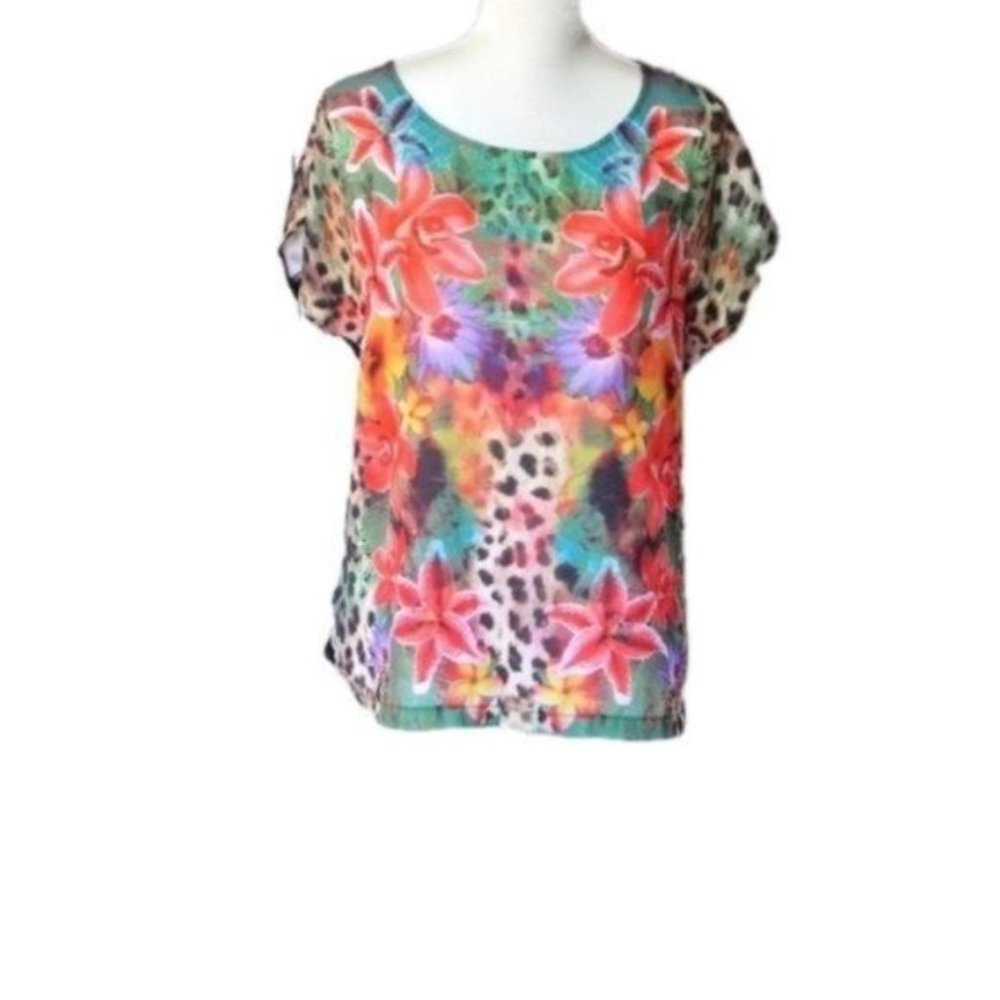 Mango Jeans Floral Jungle Animal Print Top